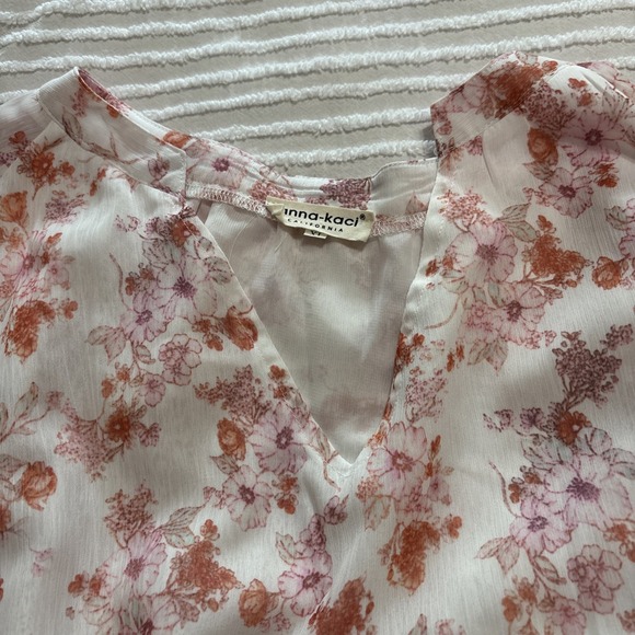 Anna Kaci Chiffon White Pink Floral Long Sleeve SzXL Cottagecore Flowy Feminine - Picture 7 of 8